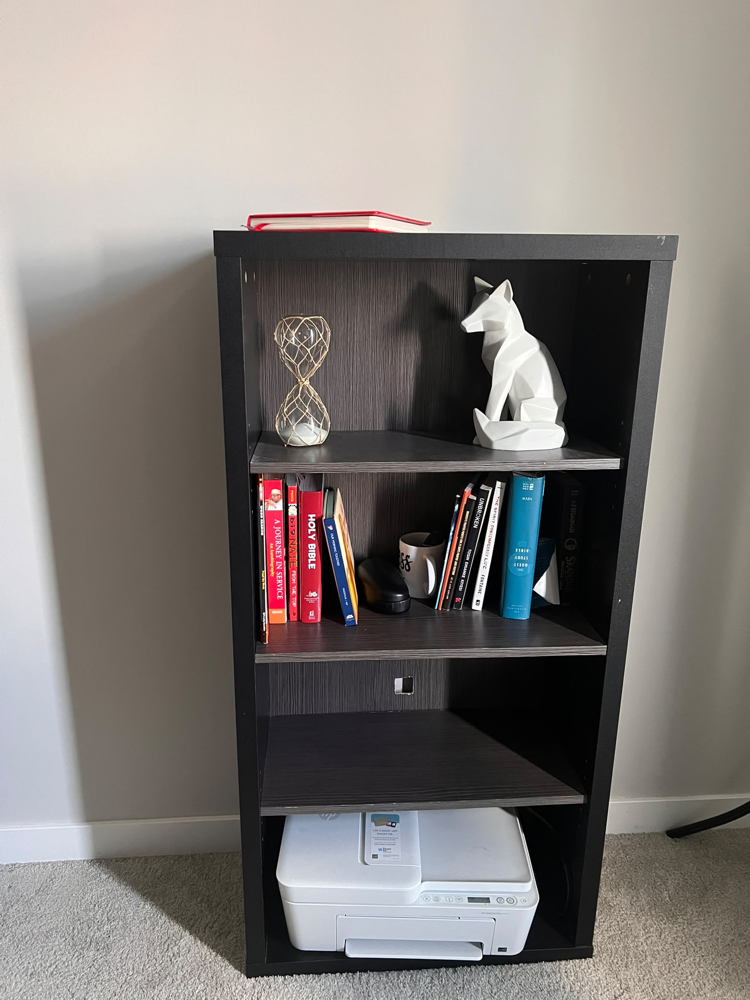 Black Bookshelf with Printer and Decor Bundle