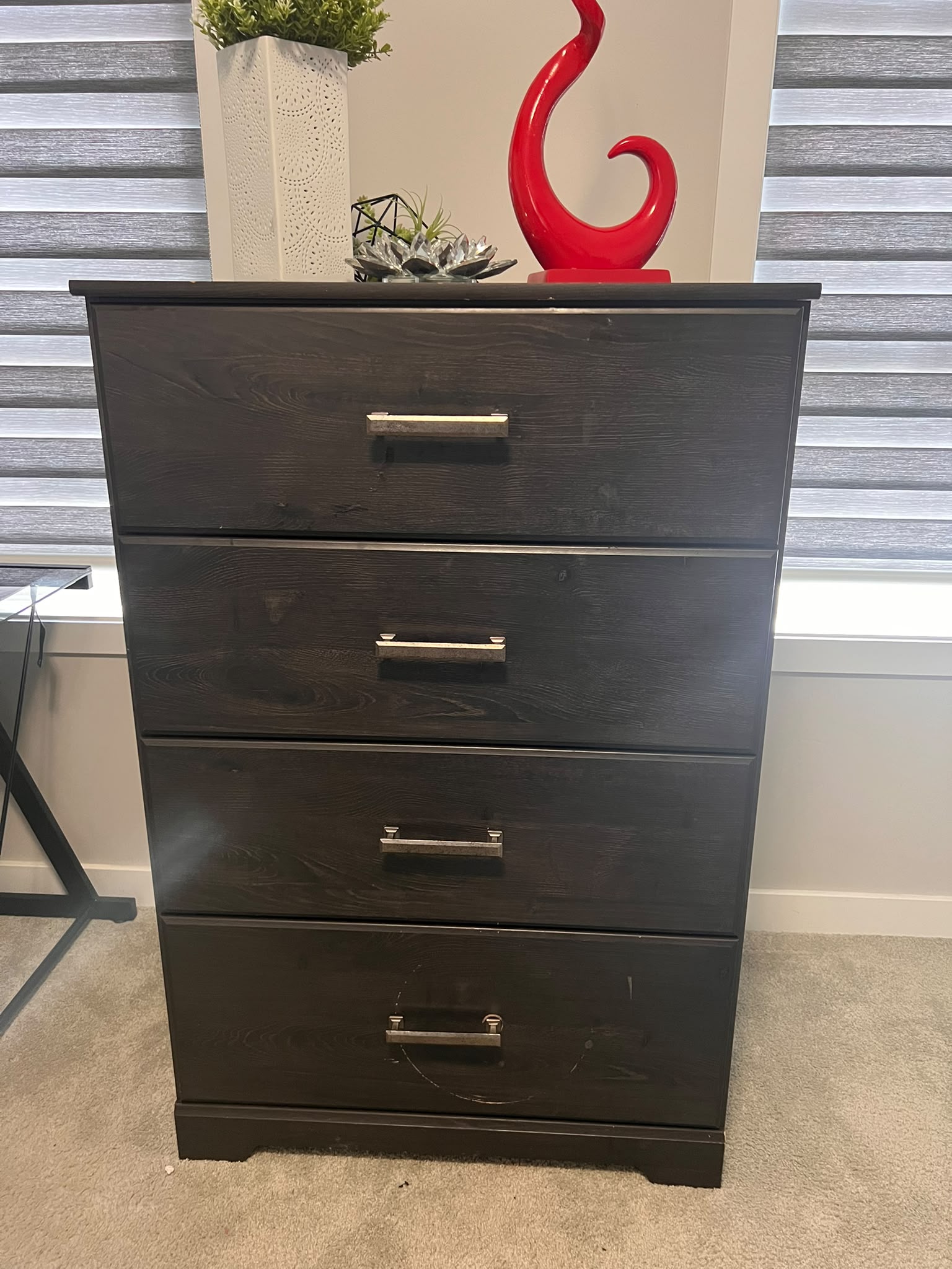 Dark Wood 4-Drawer Chest Dresser