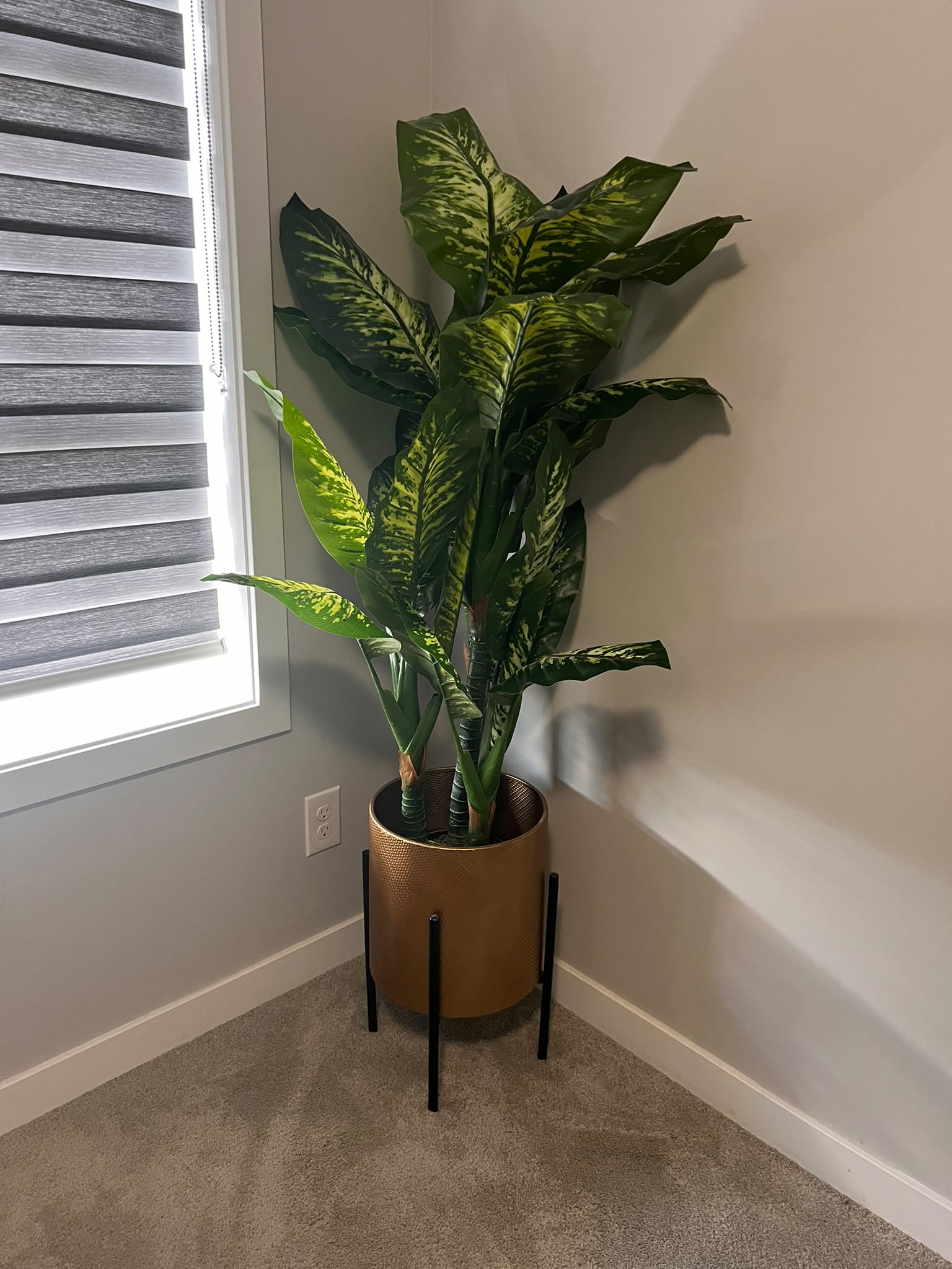 Large Decorative Potted Floor Plant with Gold Planter