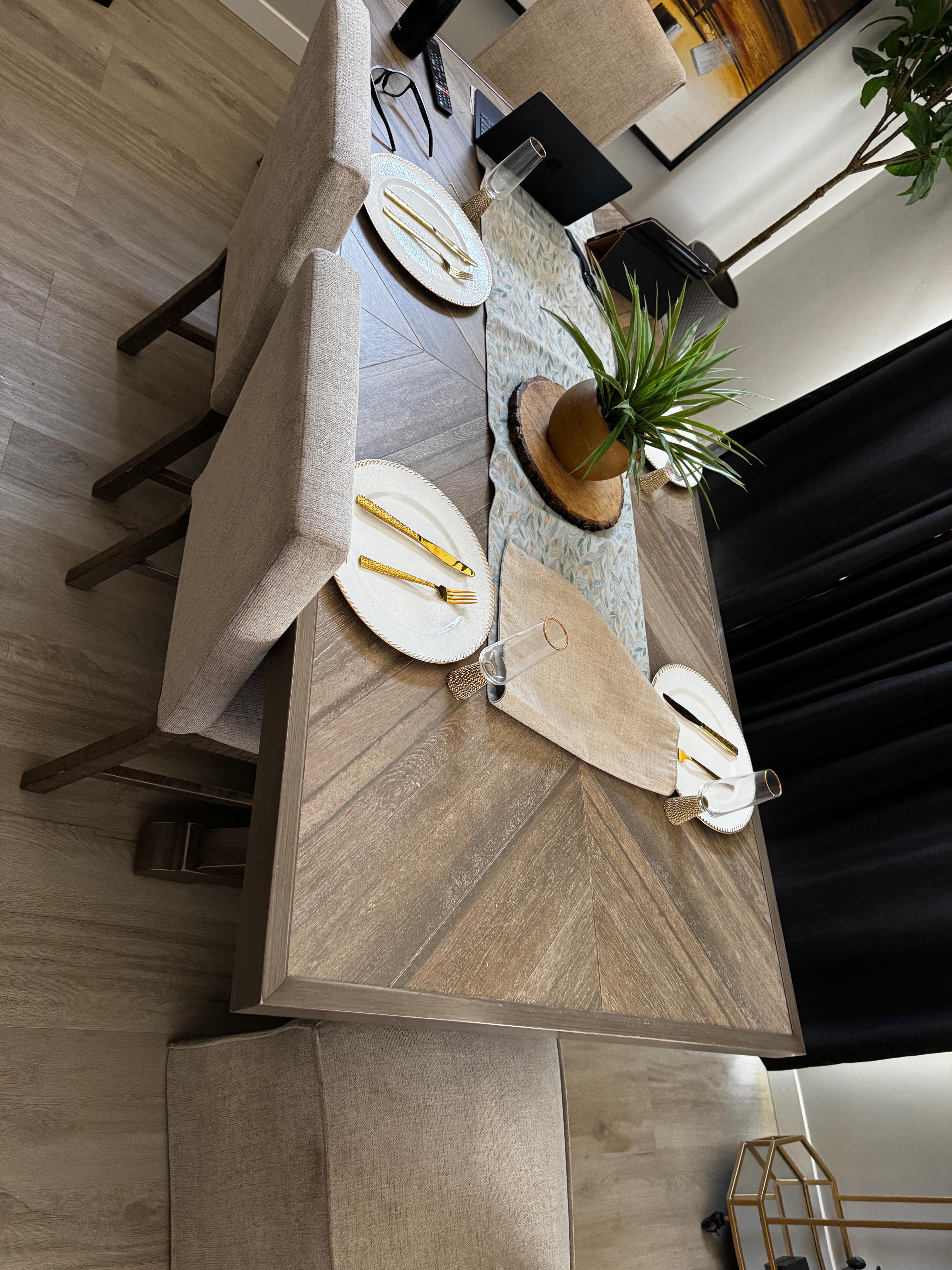 Ashley Furniture Dining Table Set with Upholstered Chairs and Bench